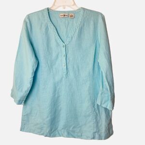 Duck Head Popover Top 100% Linen Women’s Size S 3/4 Sleeve Top